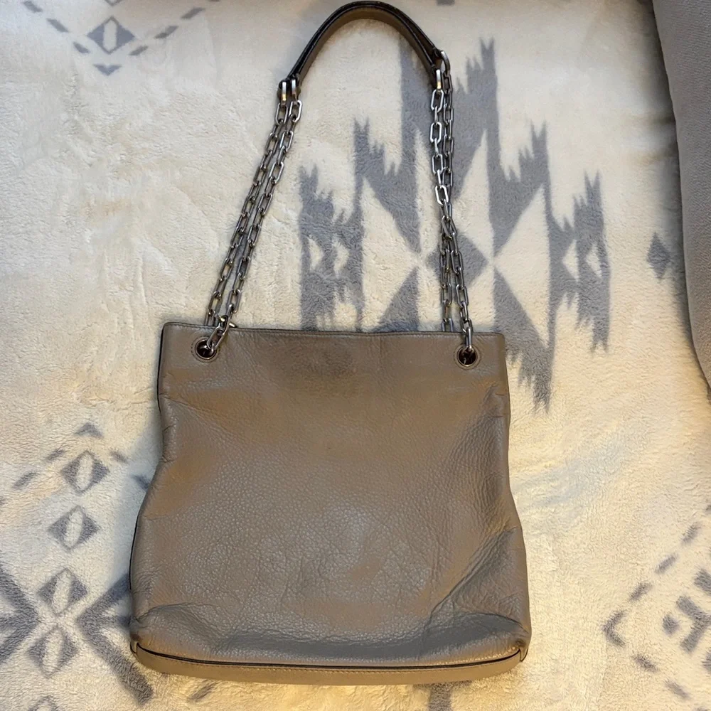 TORY BURCH Swingback Leather Shoulder Crossbody Bag French Grey/Tan